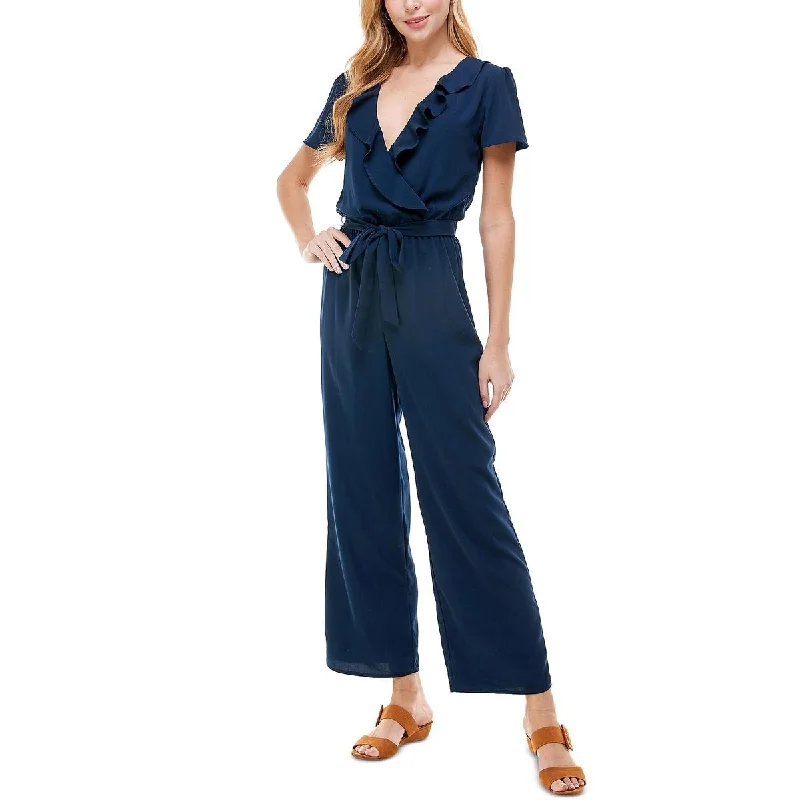 women's jumpsuits with metallic finishesWomens Ruffled Flutter Sleeve Jumpsuit