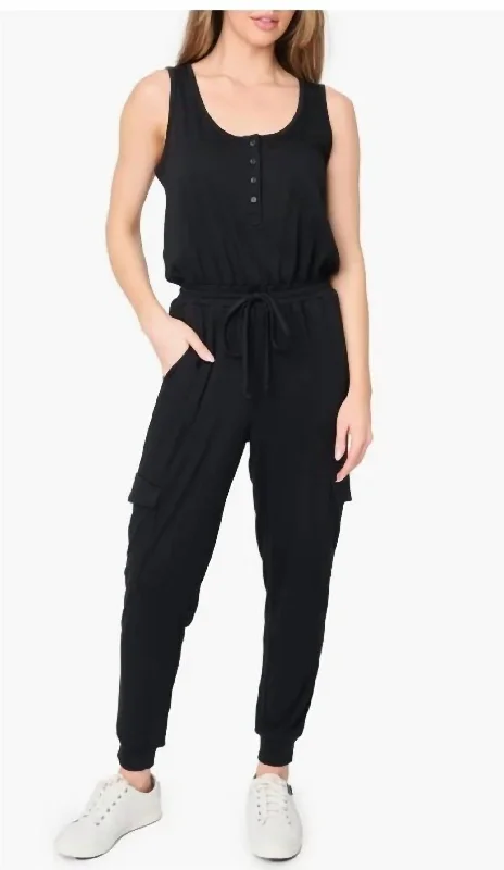 women's jumpsuits with V-necksLuxe Cargo Jumpsuit In Black