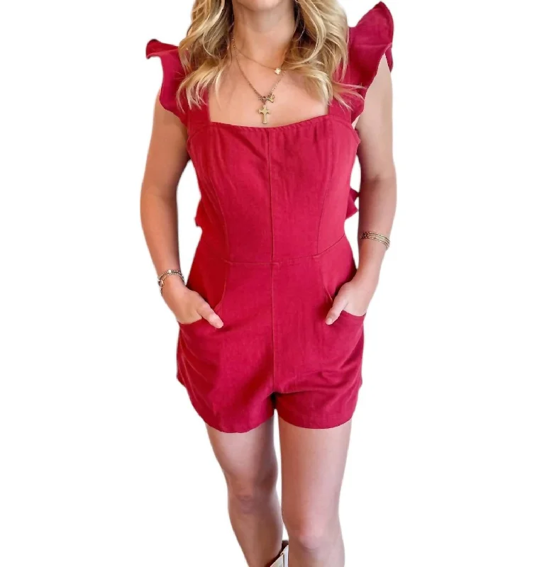 women's jumpsuits with buttonsEnd Zone Romper In Red