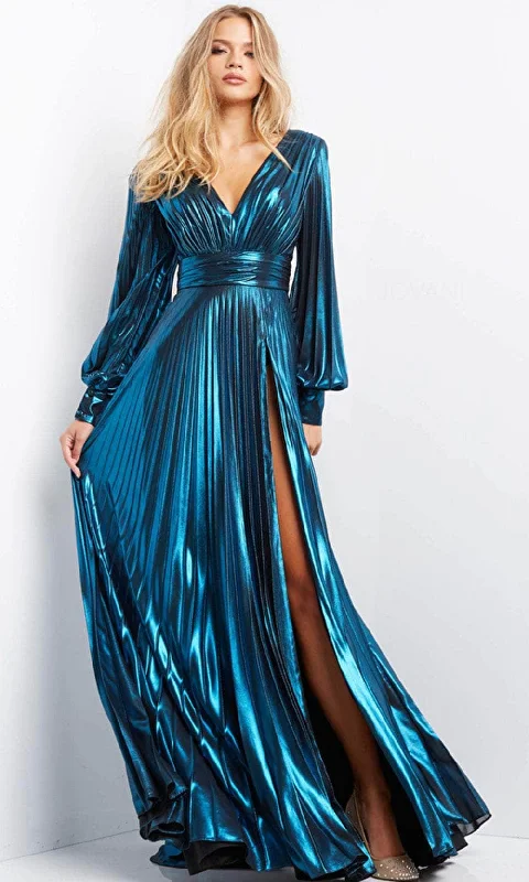 women's ball gown dressesJovani 06221SC - Metallic Long Sleeve Evening Gown