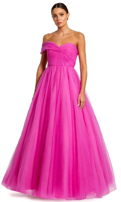 women's luxury dressesMac Duggal 68713 - Draped Sleeve Tulle Evening Dress