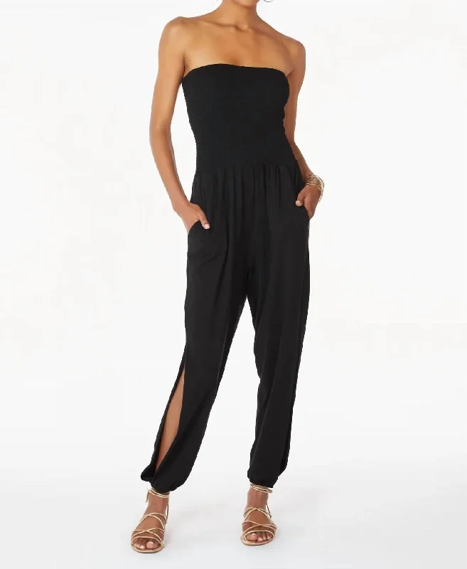 women's jumpsuits for date nightsSmocked Top Jumpsuit In Black