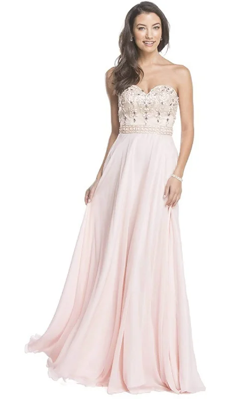 women's cinched-waist dressesTrevi Collection - Beaded Strapless A-Line Evening Dress