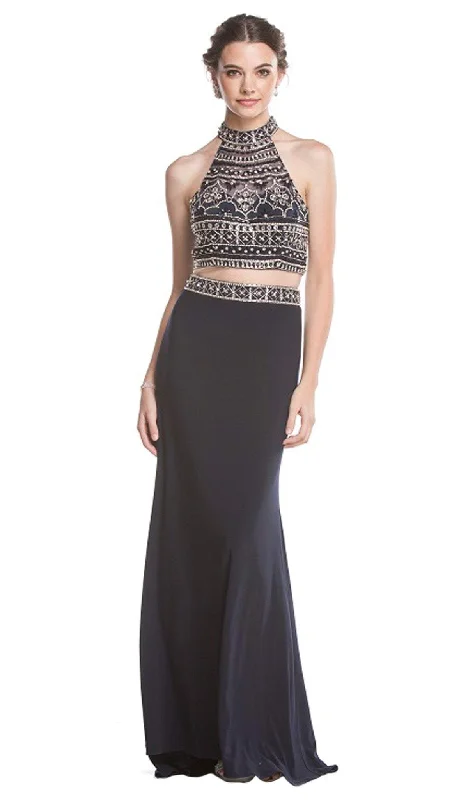 women's short-sleeved dressesTrevi Collection - Two Piece Beaded High Halter Evening Gown