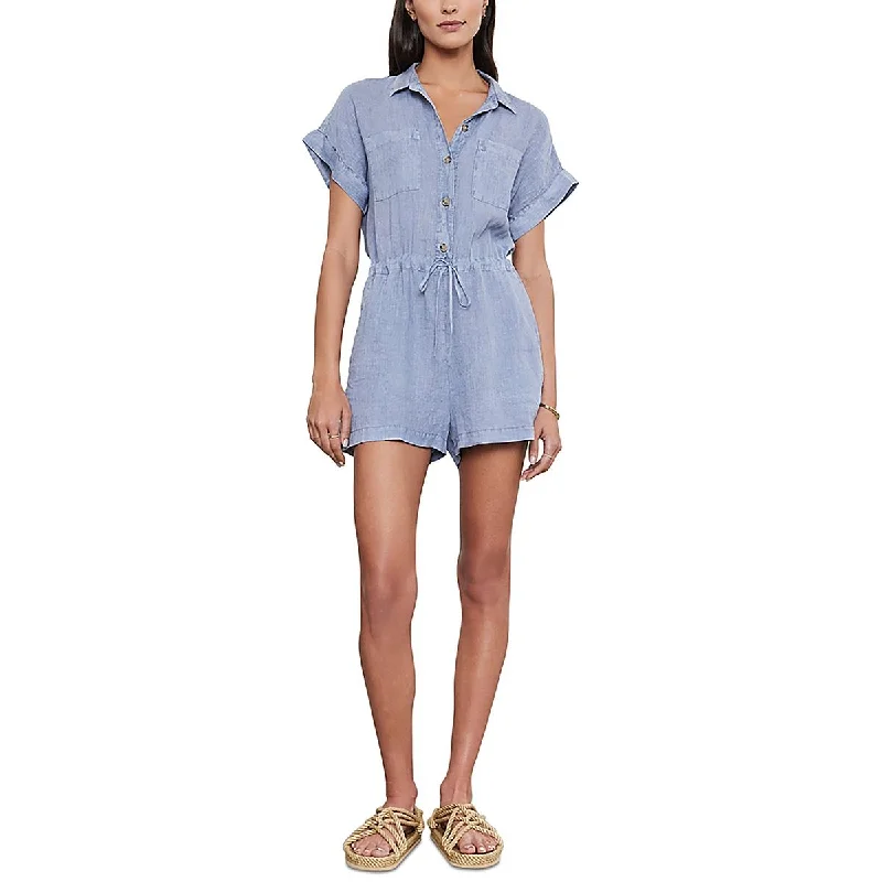 women's jumpsuits with zippersWomens Linen Button-Down Romper