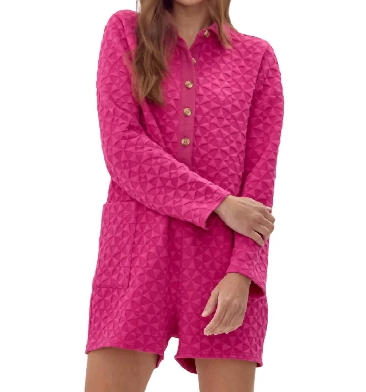 women's jumpsuits for everyday wearTextured Romper In Fuchsia