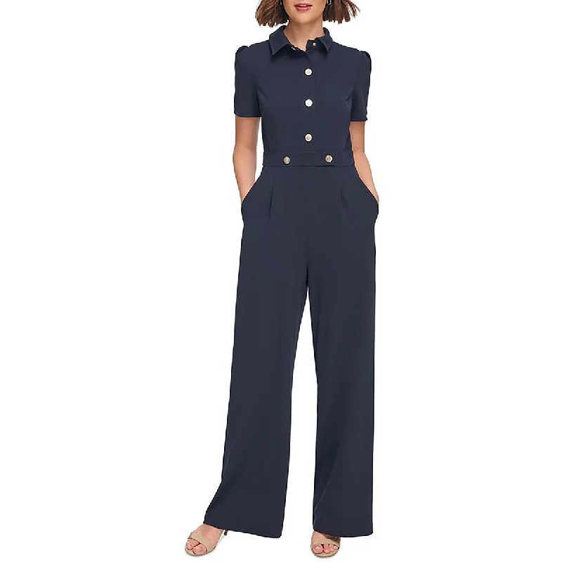 women's jumpsuits with self-ties at the waistWomens Button Front Zipper Closure Jumpsuit