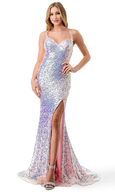 women's cold-shoulder dressesTrevi Collection L2808M - Strappy Back Sequins Evening Gown