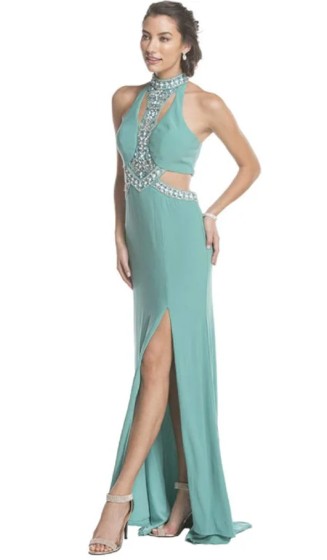 women's bridesmaid dressesTrevi Collection - High Halter Cutouts Evening Dress