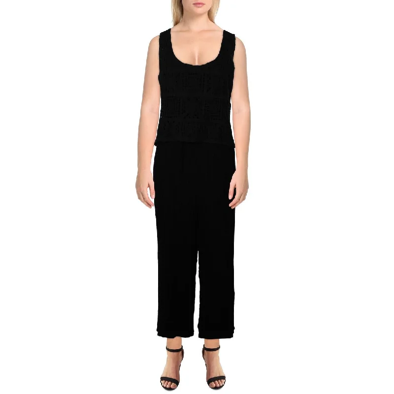 women's jumpsuits with solid colorsWomens Crochet Sleeveless Jumpsuit