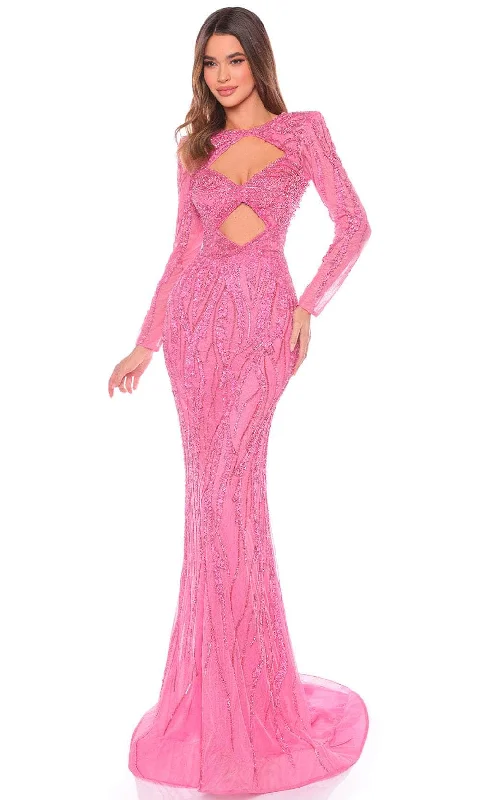 women's sustainable dressesAmarra 88093 - Cut-Out Detailed Long Sleeve Evening Gown