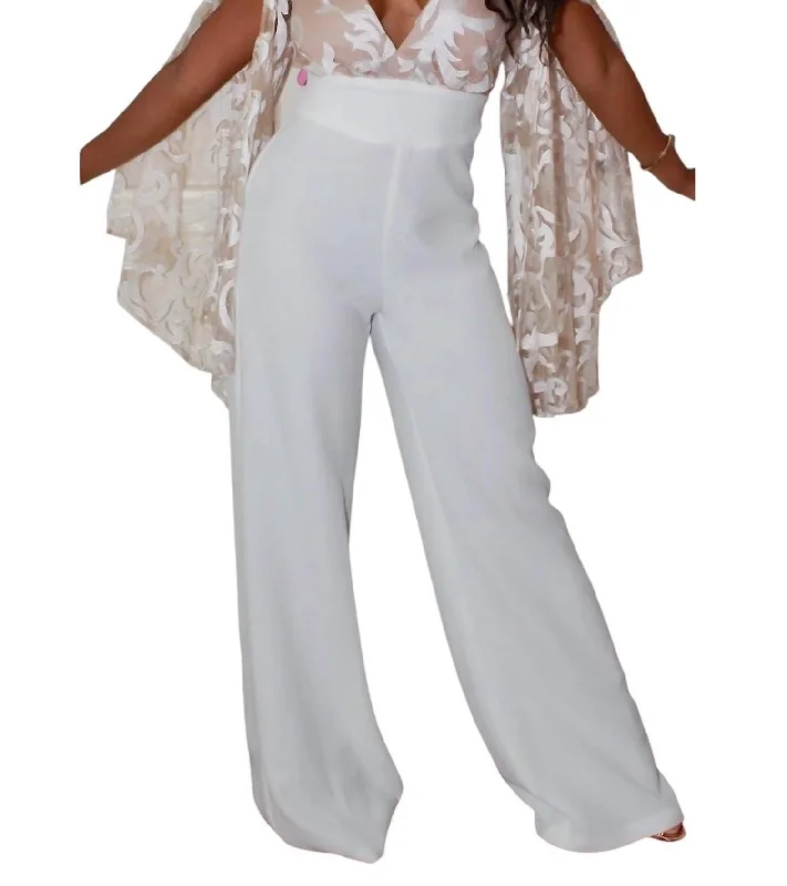 women's jumpsuits for tall womenLace Cape Wide Leg Jumpsuit In Ivory