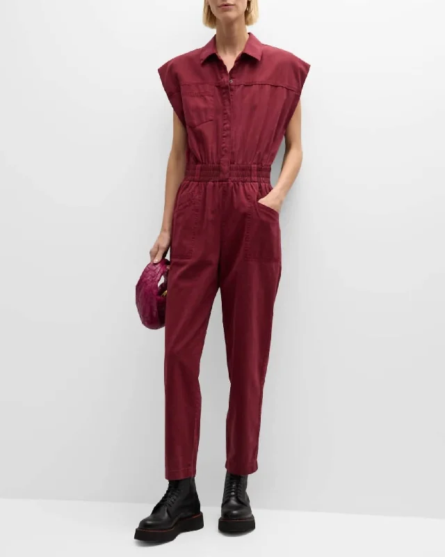 women's jumpsuits made of laceRosie Cinched Waist Jumpsuit In Bordeaux