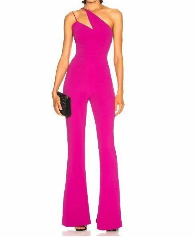 women's jumpsuits with V-necksNikkita One Shoulder Flared Leg Jumpsuit In Pink