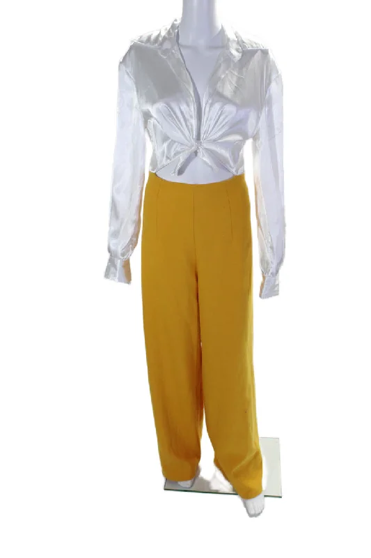 women's vintage jumpsuitsSergio Hudson Womens Mixed Media Jumpsuit Yellow