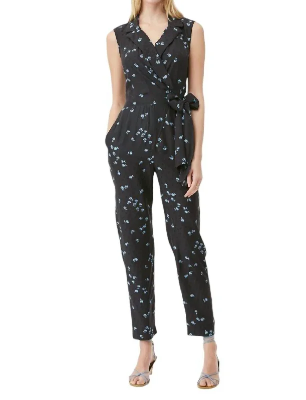 women's jumpsuits with spaghetti strapsTailored Leandra Fleur Silk Tie Waist Jumpsuit In Black