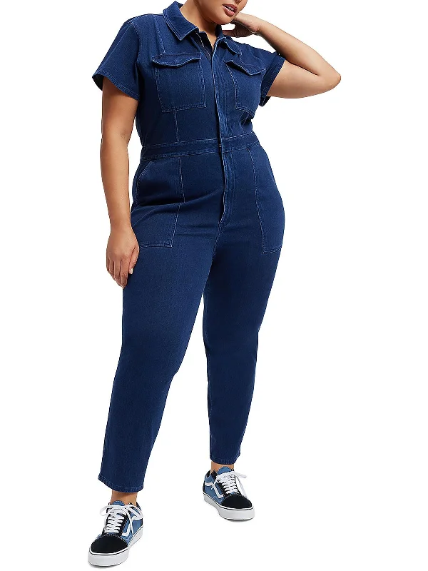 women's glam jumpsuitsWomens Denim Collar Jumpsuit