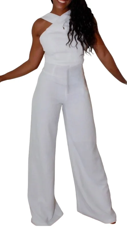 women's jumpsuits for business meetingsWide Leg Jumpsuit In White