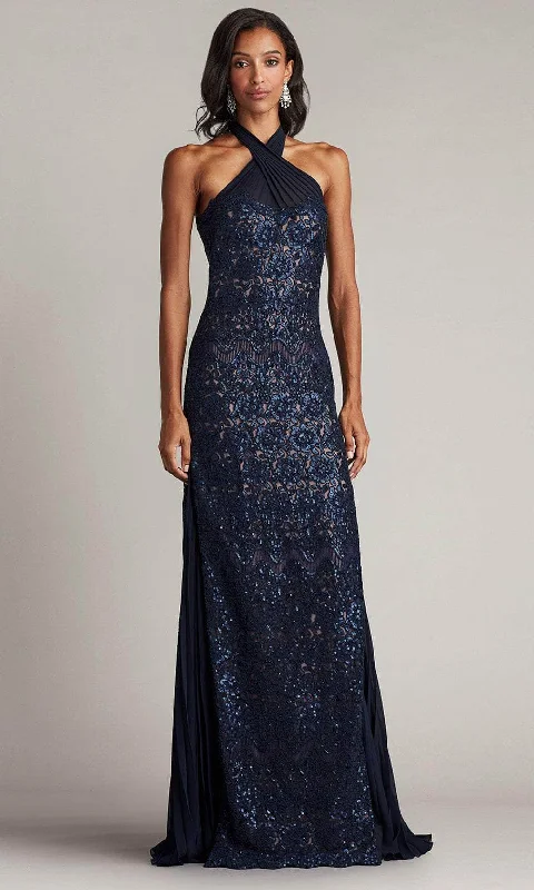 women's lace-up dressesTadashi Shoji CFC24347L - Embroidered Sleeveless Evening Gown