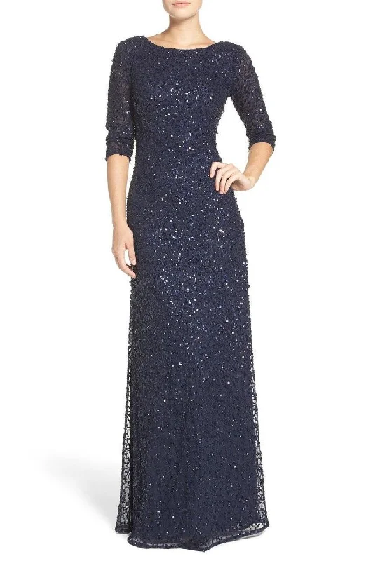 women's bespoke dressesAdrianna Papell 91919970 Quarter Sleeves Sequined Evening Dress