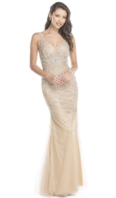 women's custom dressesTrevi Collection - Beaded V-Neck Fitted Evening Dress L1561