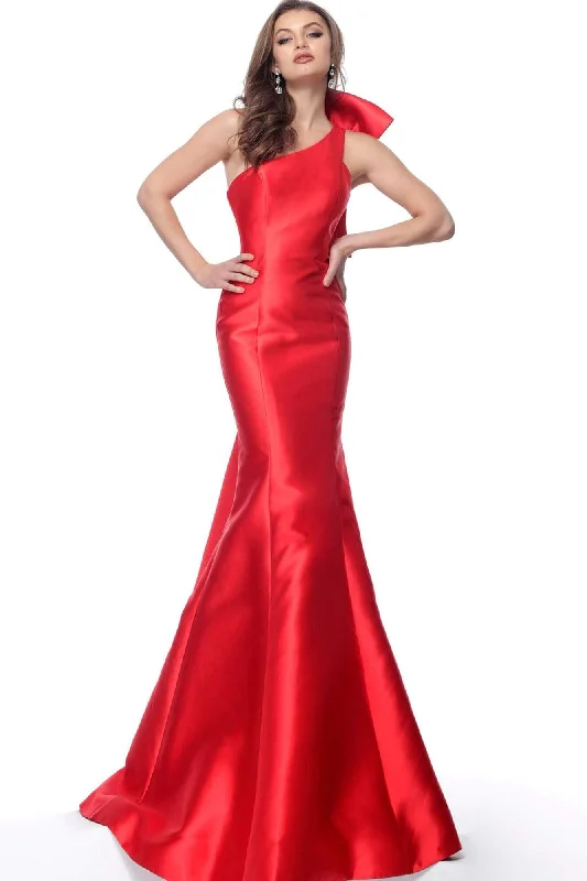 women's business casual dressesJovani - Oversized Bow One Shoulder Long Evening Gown 62463 - 1 pc Red In Size 2 Available