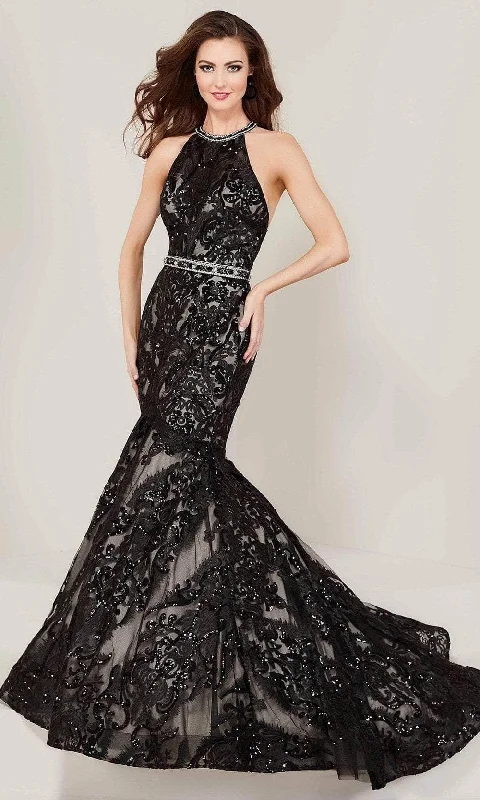 women's easy-to-wear dressesTiffany Designs - 16336 Beaded Halter Mermaid Evening Gown