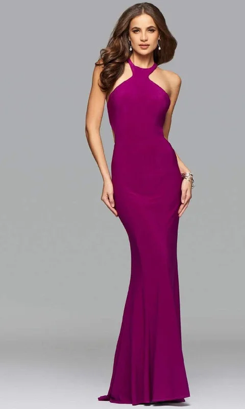 women's high-low dressesFaviana - Jersey halter evening dress with cut-out and lace up back 7894SC - 1 pc Wild Orchid In Size 6 Available