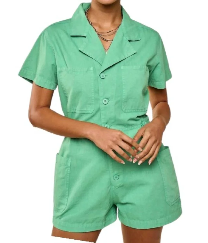 women's jumpsuits for yogaButton Up Romper In Green