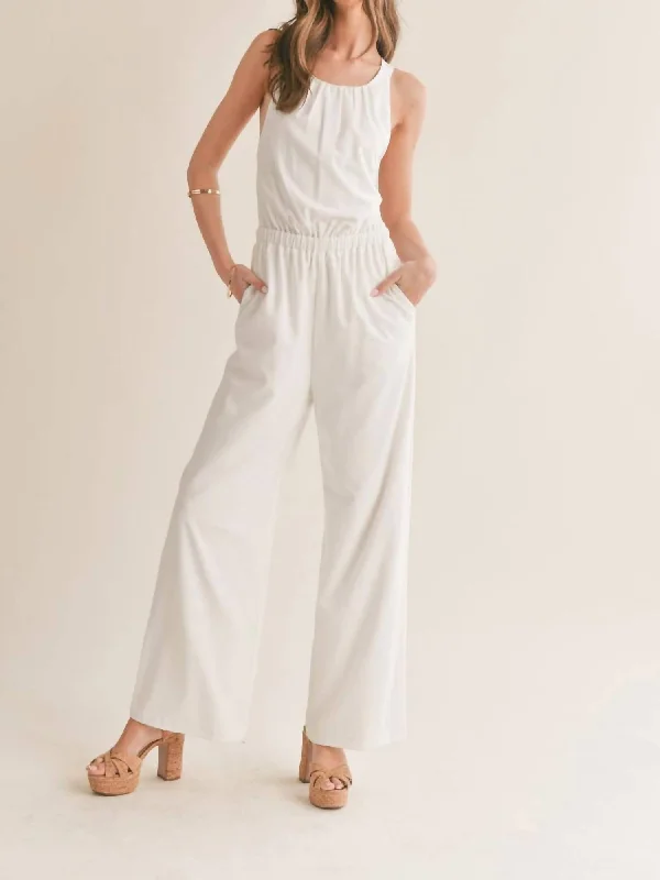 women's ankle-length jumpsuitsAssured Cross Back Jumpsuit In White