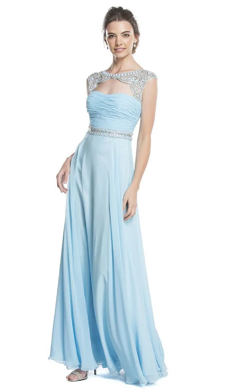 women's one-shoulder dressesTrevi Collection - Beaded Ruched A-Line Evening Dress