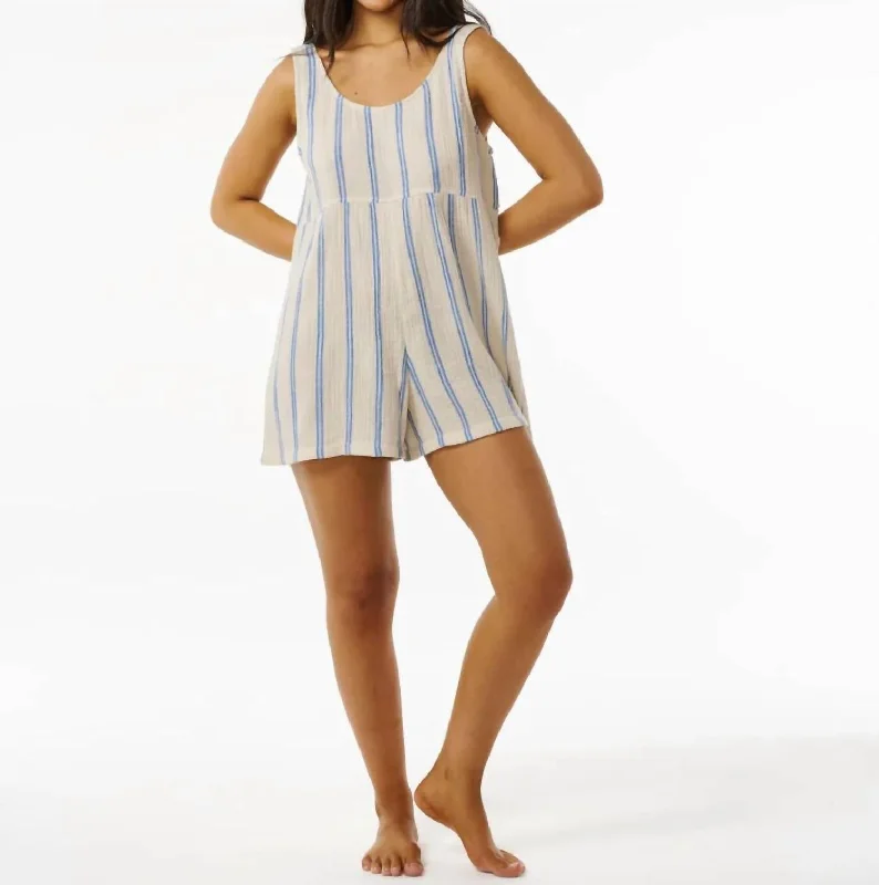 women's jumpsuits for springPremium Surf Stripe Romper In 70 Blue