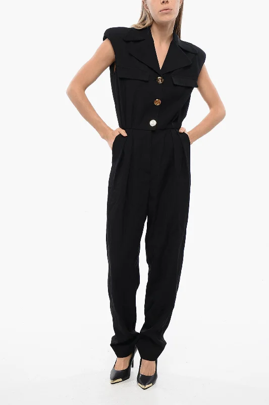 women's jumpsuits made of laceBalmain Sleeveless Pleated Jumpsuit