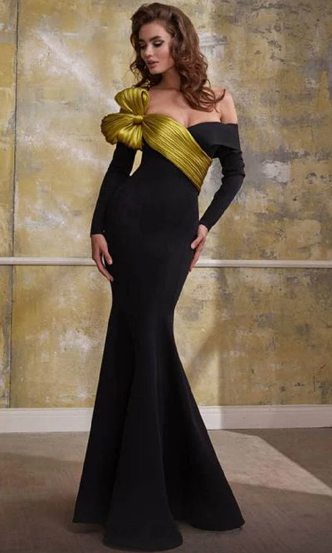 women's chiffon dressesMNM Couture N0566 - Textured Bow Evening Gown