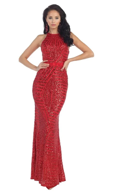 women's sustainable dressesMay Queen RQ7238 - High Halter Sequin Evening Gown