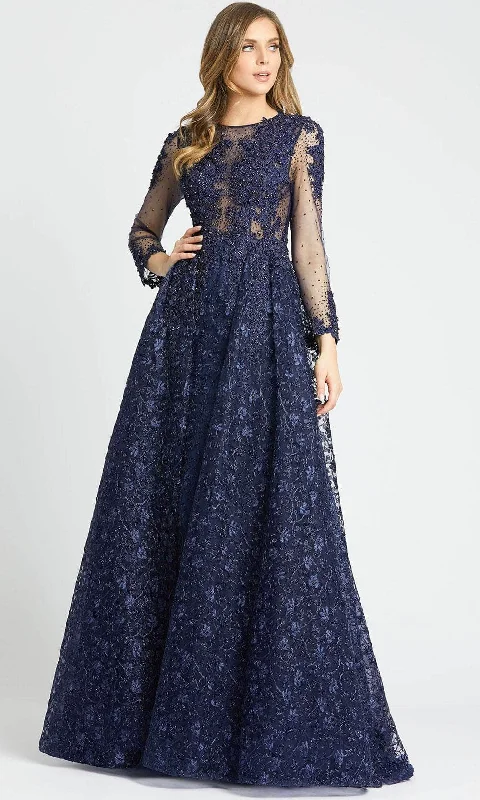 women's denim dressesMac Duggal 20100 - Long Sleeve Beaded Lace Evening Gown