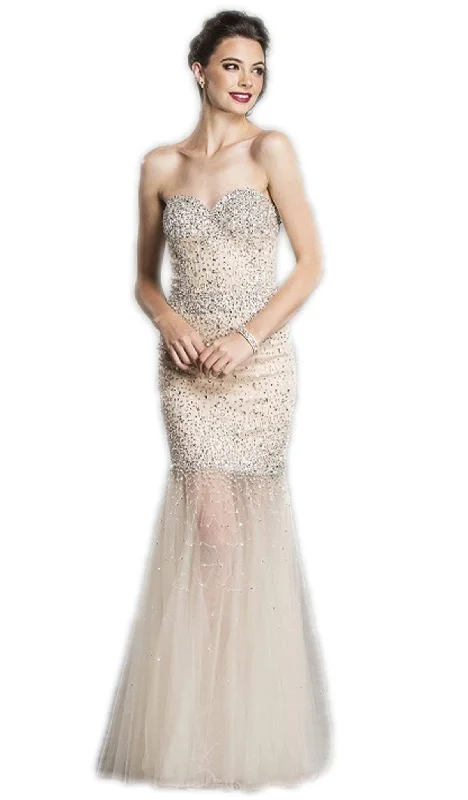 women's flowy dressesTrevi Collection - Strapless Beaded Trumpet Evening Gown