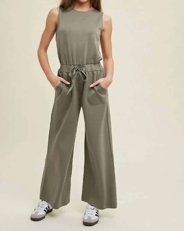 women's elegant jumpsuitsMeghan Scuba Jumpsuit In Olive