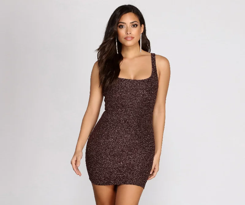 women's petite dressesScoop Neck Glitter Mini Dress