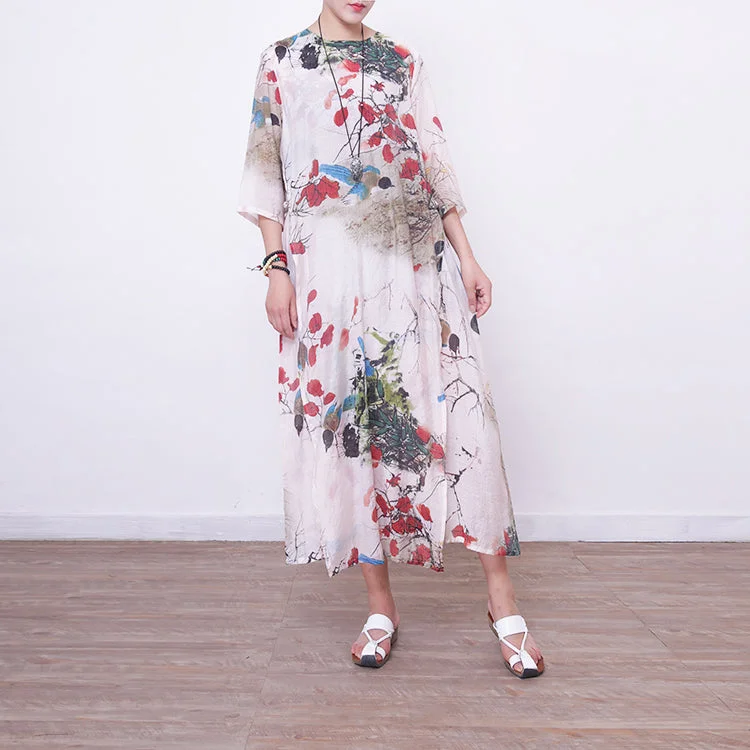 women's curve-hugging dresseswomen floral maxi dress casual bracelet sleeved gown women o neck gown