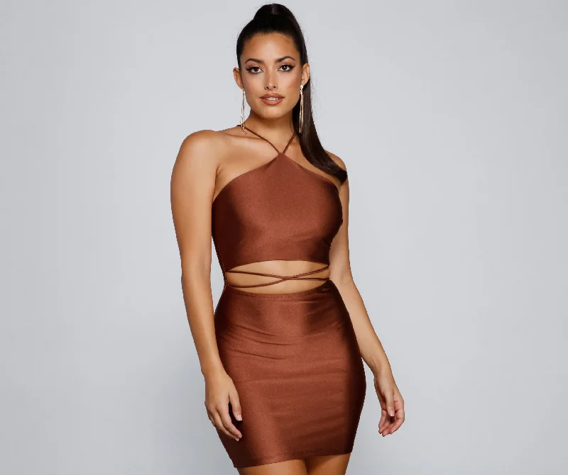 women's cocktail dressesMajor Headturner Halter Cutout Mini Dress