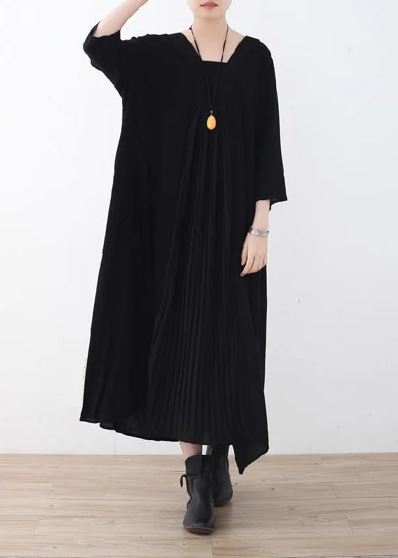 women's custom dressesWomen black v neck chiffon quilting dresses Cinched Maxi summer Dress