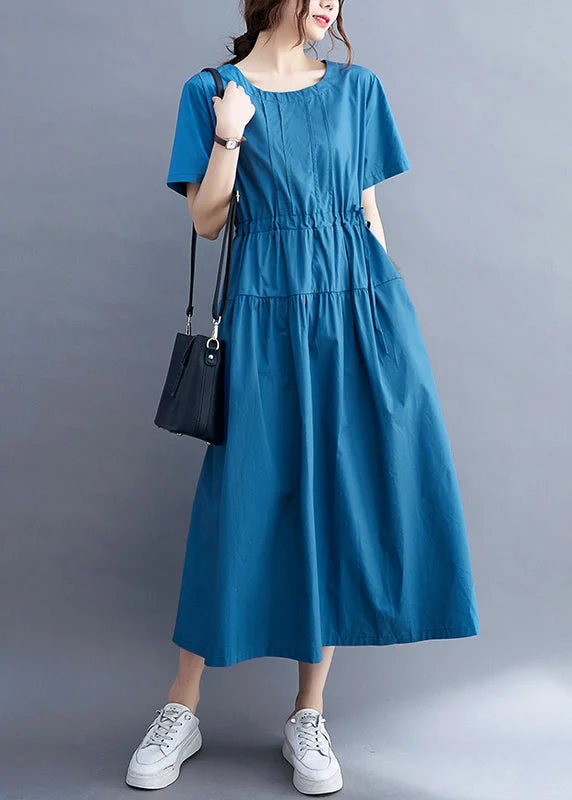 women's lightweight dressesSlim Fit Blue Cinched Patchwork Cotton Maxi Dresses Summer