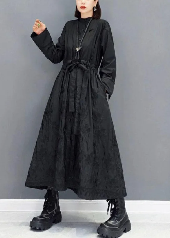 women's smart casual dressesCasual Black O-Neck Button Maxi Dresses Fall Long Sleeve