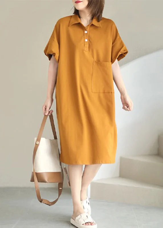 women's spaghetti strap dressesStyle Orange Peter Pan Collar Pocket Cotton Maxi Dresses Summer