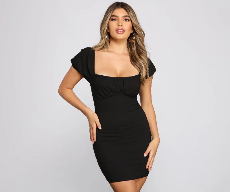 women's satin dressesIconic Glam Puff Sleeve Mini Dress