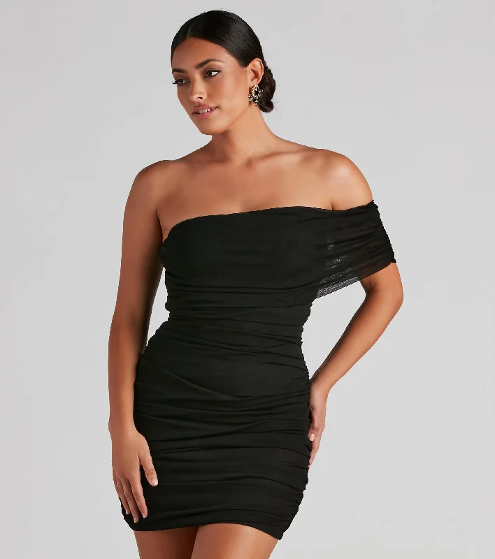 women's curve-hugging dressesMesh Muse Bodycon Mini Dress