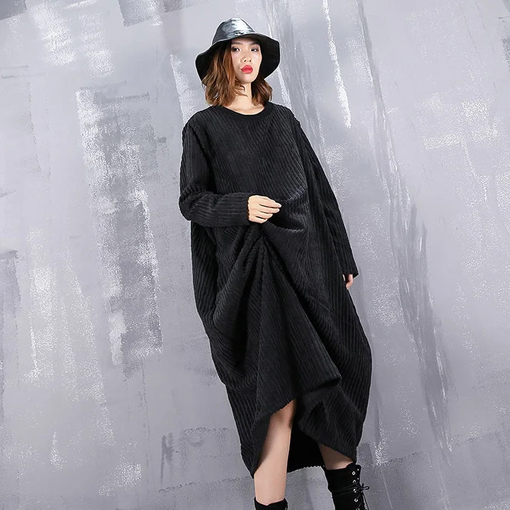 women's A-line dressesbaggy black maxi dress casual O neck traveling dress fine asymmetric dresses