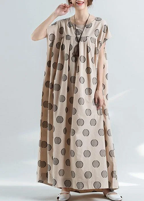 women's fair-trade dressesOrganic nude dotted prints cotton tunic pattern loose waist Maxi summer Dress