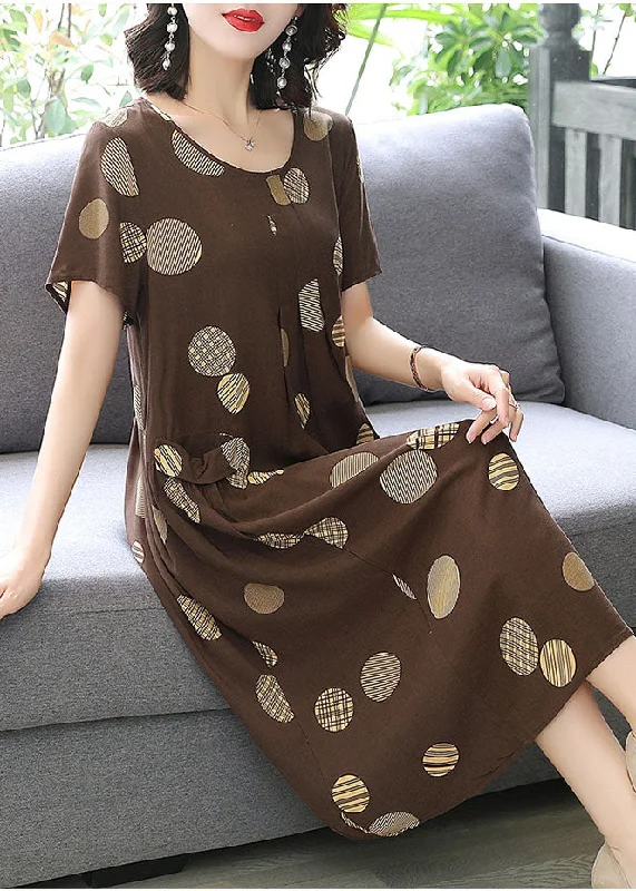 women's pear-shaped body dressesChic Coffee Dot Cotton Linen Summer Maxi Dresses